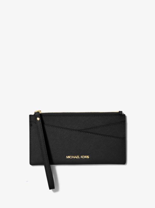 Damske Penazenky Michael Kors Jet Set Medium Saffiano Leather Crossover Wristlet Čierne - Doplnky Michael Kors Vypredaj | XAFYT-0694
